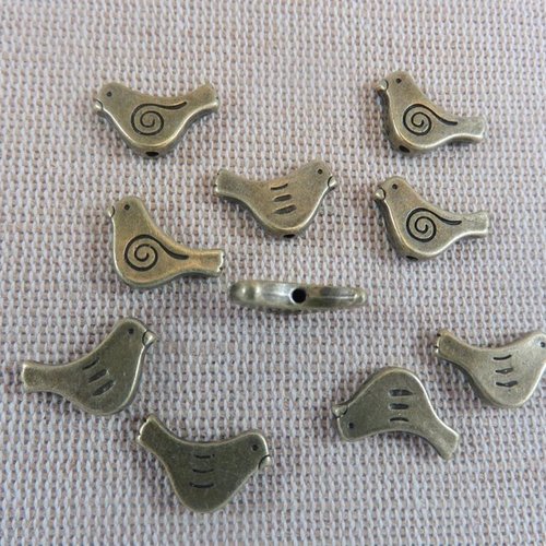 Perles oiseaux métal couleur bronze 15mm - lot de 5