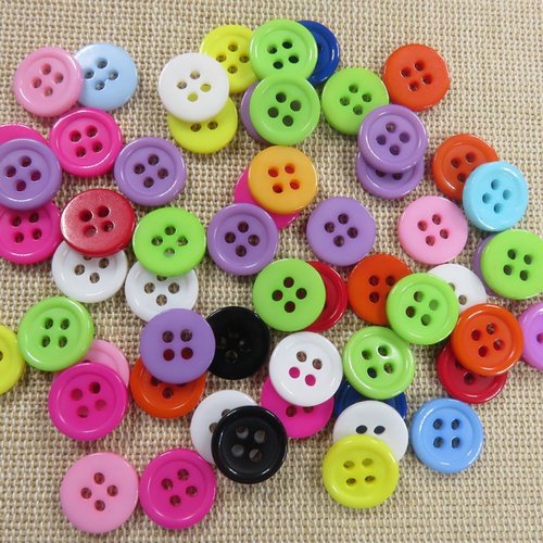 Boutons rond 11mm multicolore en résine - lot de 10 boutons de couture