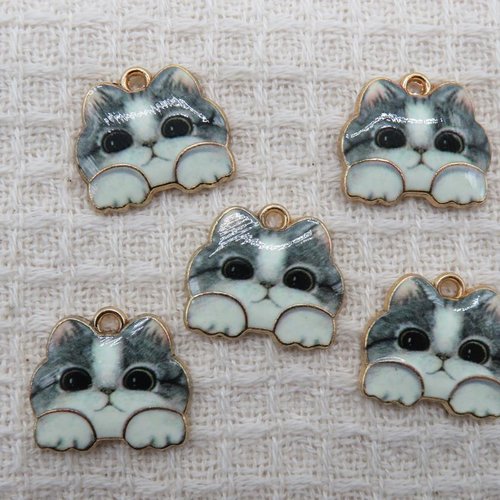 Breloques chat métal émaillé 18mm pendentif apprêt pour bijoux - lot de 5