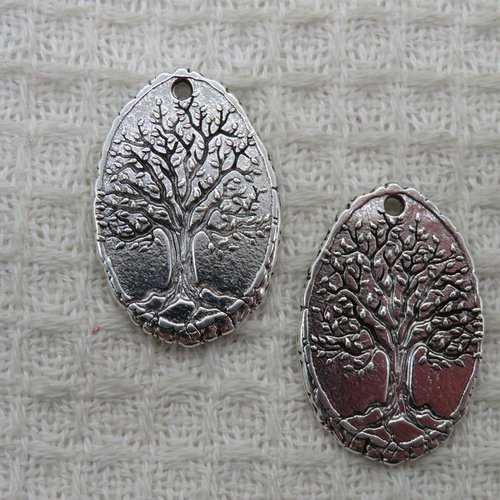 Pendentifs arbre de vie ovale argenté breloque métal 25mm - lot de 2