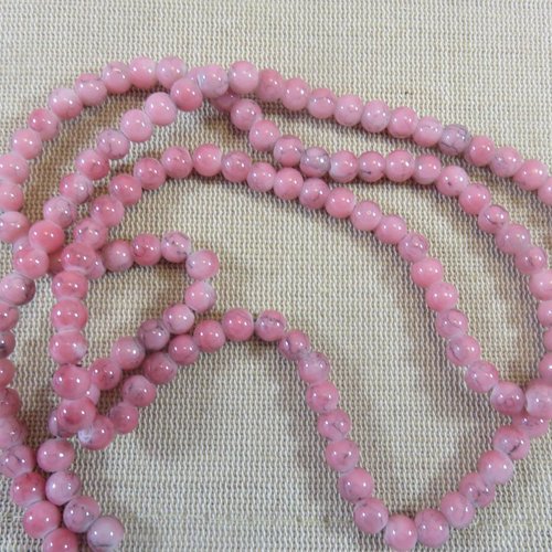 Perles rose tréfilé 6mm ronde en verre - lot de 20