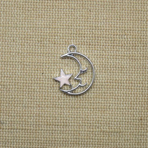 Breloques lune étoile rose 20mm - lot de 2 pendentifs galaxie