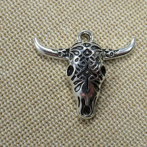 Pendentif buffle tête argenté breloques tête taureau corne crane