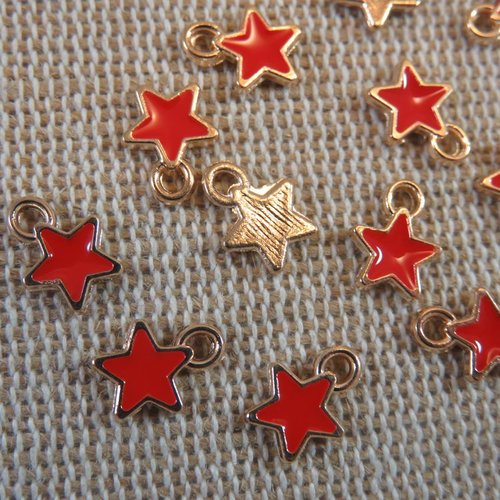 Breloques étoile doré émaillé rouge 8mm - lot de 10