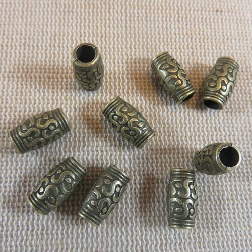 Perles tonneau tube métal couleur bronze 12x7mm - lot de 10