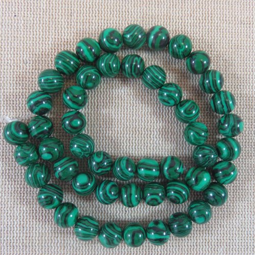 Perles malachite synthétique 8mm ronde verte rayé noir - lot de 10