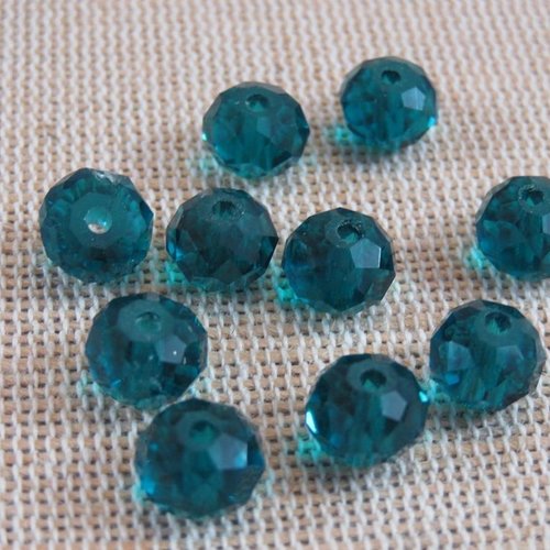 Perles verre à facette bleu paon 8mm - lot de 10