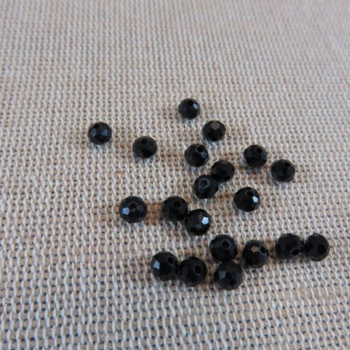 Perles verre à facette noir 4 mm - lot de 30