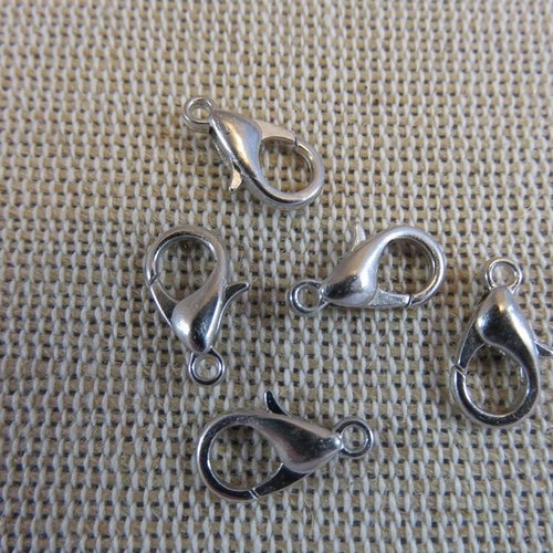 Mousquetons métal argenté 12mm apprêt pour bijoux - lot de 10