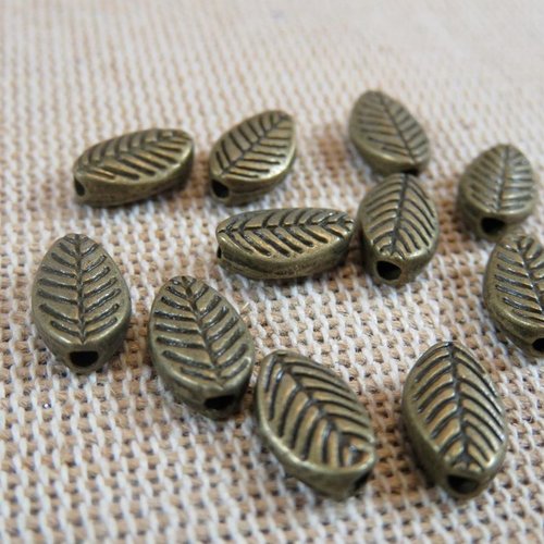 Perles feuille métal bronze ovale 9mm - lot de 10
