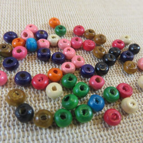Perles en bois multicolore 4mm apprêt pour fabrication bijoux - lot de 50