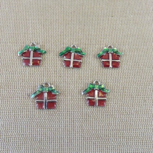 Pendentifs cadeaux de noël métal émaillé 16mm - lot de 5 breloques
