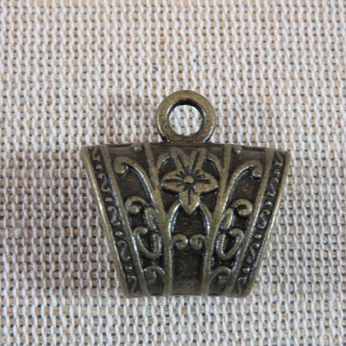 Bélières gravé fleuri métal couleur bronze apprêt pour bijoux - lot de 2