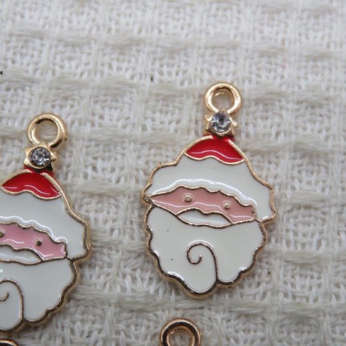 Pendentifs père noël métal émaillé rouge blanc 25mm - lot de 4 breloques