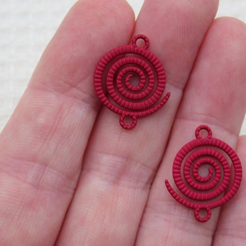 Pendentif spiral rouge vague tribal 21mm métal - lot de 2