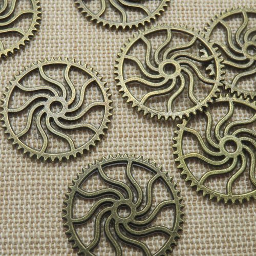 Pendentifs engrenages steampunk 25mm métal couleur bronze antique - lot de 6