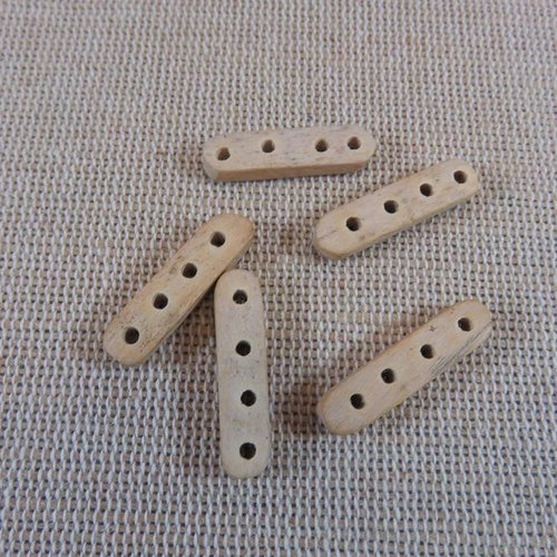 Connecteur en bois rectangle arrondi à 4 trous 21x5mm - lot de 5