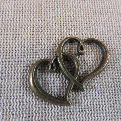 Breloque cœur bronze pendentif connecteur - lot de 2