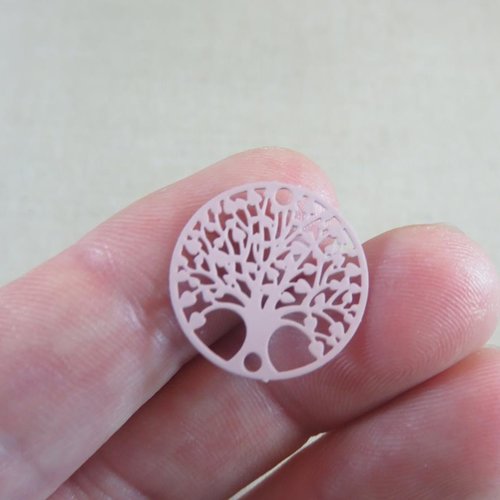 Pendentif connecteur arbre de vie rond 20mm en cuivre rose ancien - lot de 5