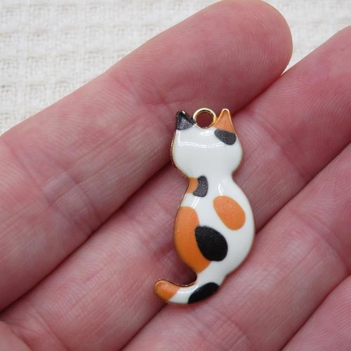 Pendentifs chat multicolore breloque métal émaillé 30mm - lot de 2