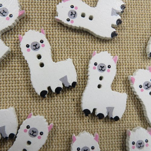 Boutons couture en bois lama kawaii - lot de 8