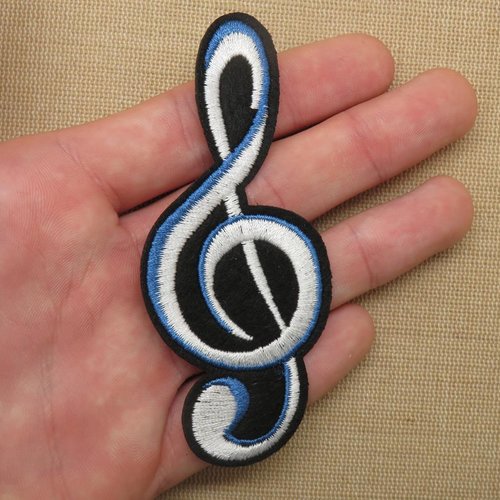 Patch clef de sol thermocollant - grand écusson clé de sol brodé