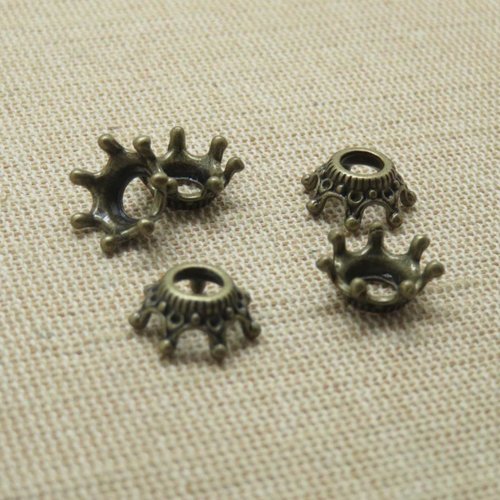 Coupelles couronne 13mm métal bronze - lot de 10 apprêt pour bijoux