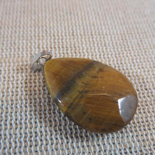 Pendentif œil de tigre goutte d'eau facetté 34mm avec bélière