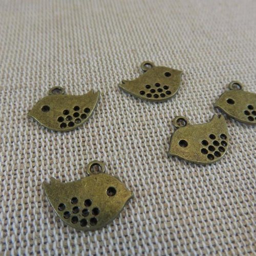 Pendentifs oiseaux bronze 16mm breloque bracelet - lot de 5