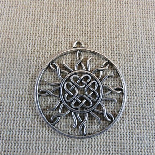 Pendentif nœud celtique soleil rond métal argenté 34mm
