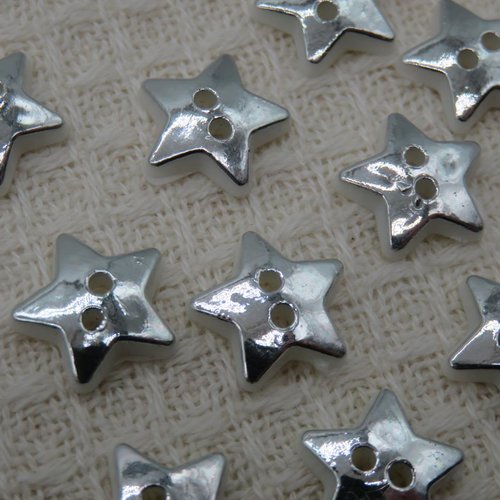 Boutons étoile argenté 12mm bouton de couture acrylique - lot de 10