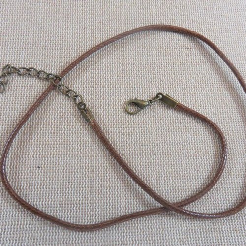 Collier cordon marron 50cm avec chaînette et mousqueton bronze