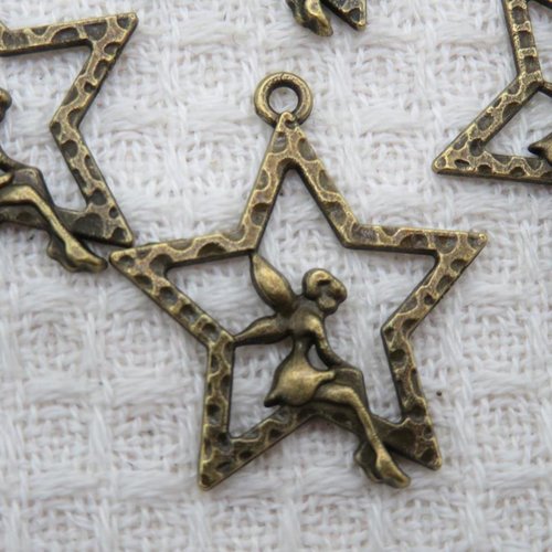 Pendentifs fée et étoile breloque bronze 25mm en métal - lot de 2