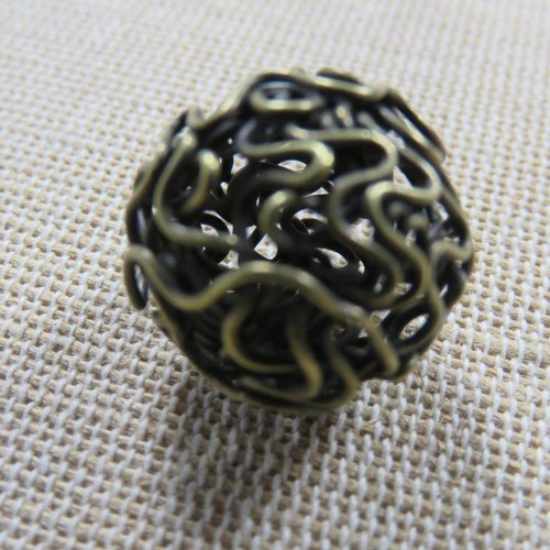 Grosse perle fil torsadé bronze 18mm ronde en métal