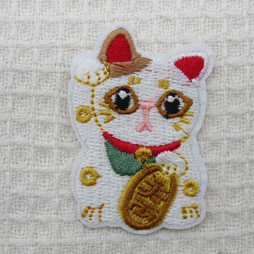 Patch chat maneki thermocollant 50mm - écusson à repasser textile porte-bonheur