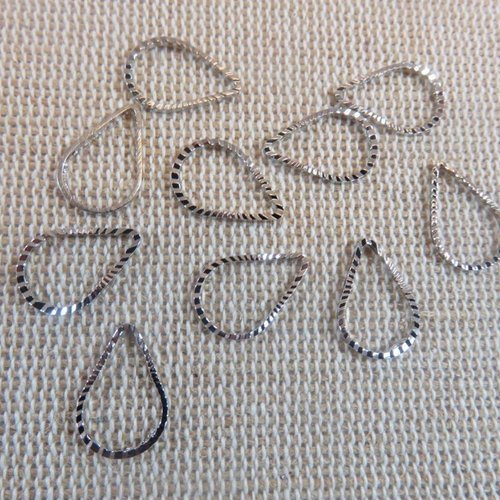 Pendentifs goutte d'eau en cuivre couleur argenté 13mmx8mm - lot de 10