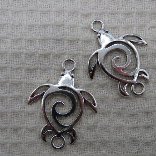 Pendentifs tortue argenté breloque connecteur tribal en métal - lot de 2