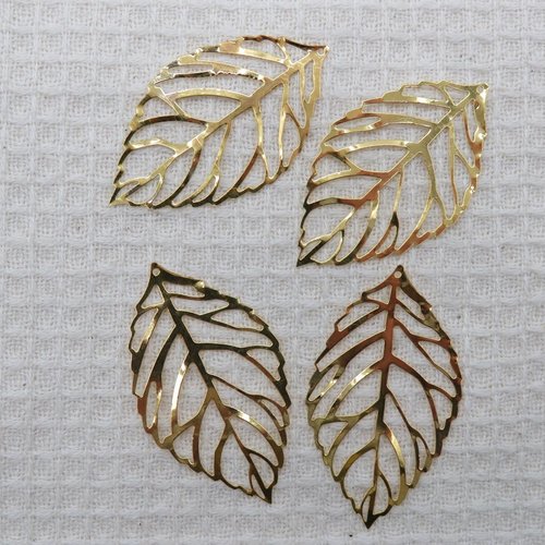 Pendentifs feuille doré en métal 54mmx33mm - lot de 4 apprêt pour bijoux