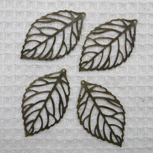 Pendentifs feuille filigrané bronze 44x26mm apprêt pour bijoux - lot de 4