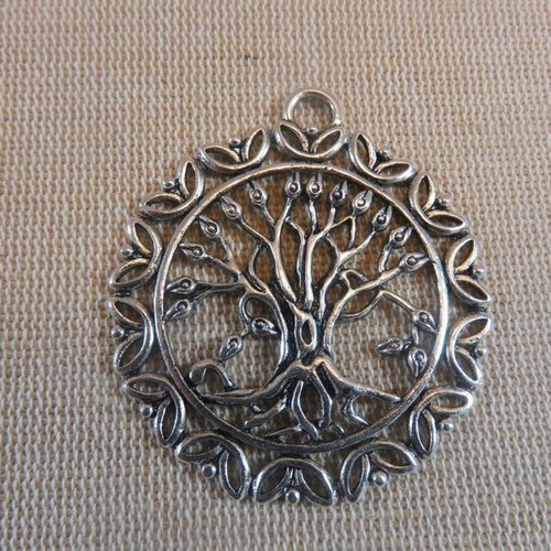 Grand pendentif arbre de vie métal couleur argenté 51mmx46mm