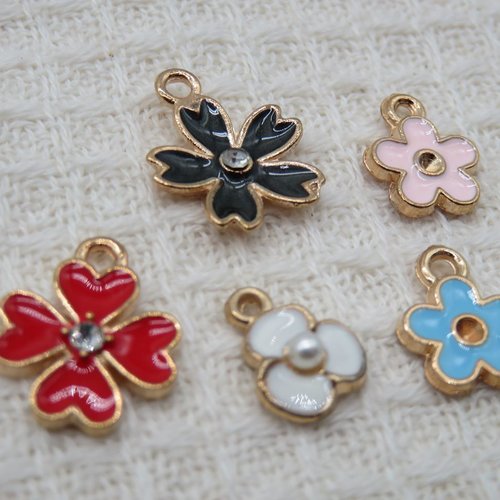 Pendentif fleur bijoux fille métal émaillé - lot de 5