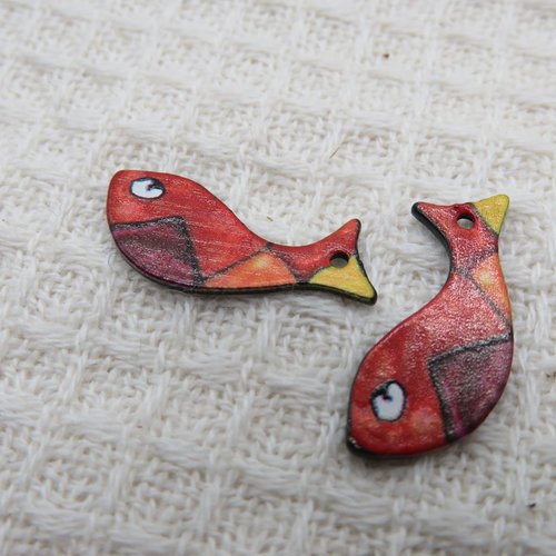 Breloques poisson mosaïque métal émaillé 22mm pendentif - lot de 2