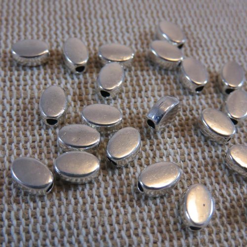 Perles ovale métal coloris argenté 6x4mm - lot de 15