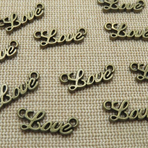 Pendentifs love bronze breloque connecteur 20mm - lot de 5