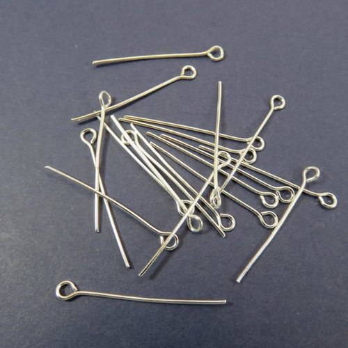 Clous tiges à tête boucle 28mm argenté appret pour bijoux - lot de 50