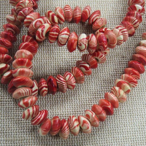 Perles soucoupe en bois abaque zébré rouge 8mm - lot de 15