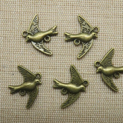 Pendentifs oiseau bronze hirondelle en métal 22mm - lot de 5