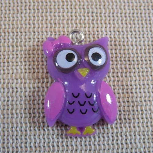 Pendentifs chouette violette rose en résine 25mm - lot de 2