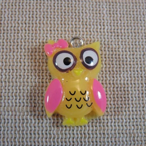 Pendentifs chouette jaune rose en résine 25mm - lot de 2