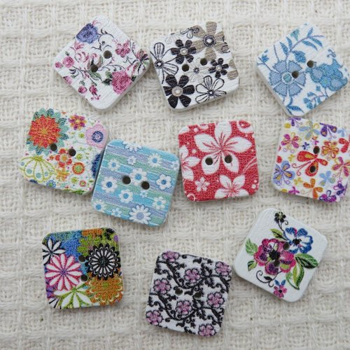 Boutons carré en bois 15mm - lot de 10 bouton de couture